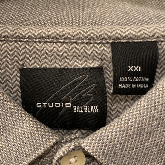 BILL BLASS STUDIO POLO SHIRT SZ XXL 100% COTTON GRAY MICRO HERRINGBONE PRINT - Picture 5 of 8